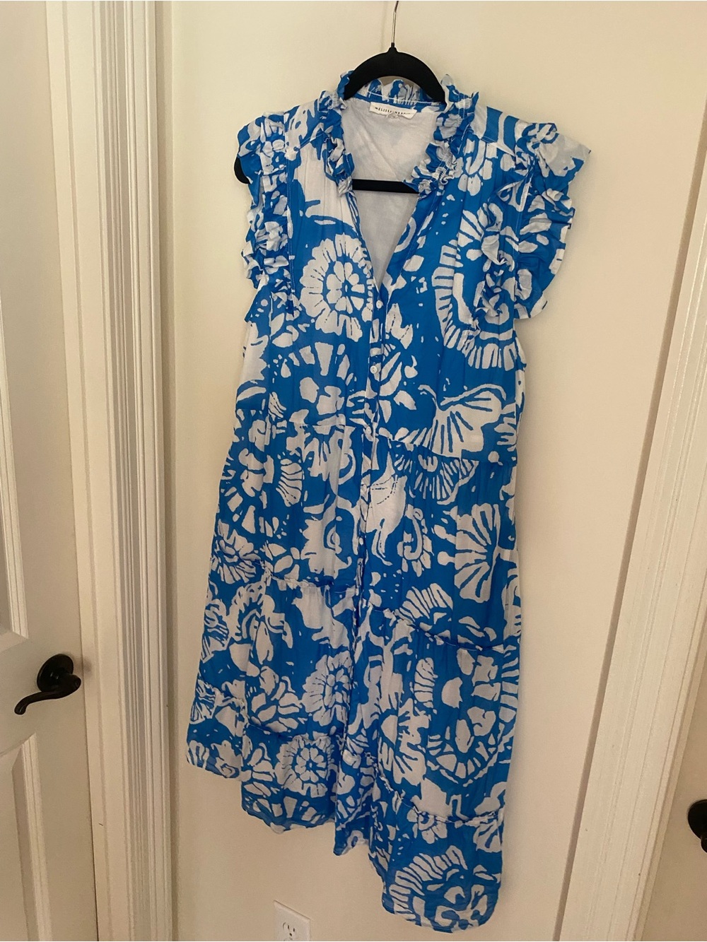 MELISSA NEPTON Blue & White Floral Midi Dress